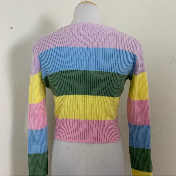 Rough Los Angeles Color Block Stripe Baby Cardigan Sweater Juniors S Ribbed - Picture 9 of 13